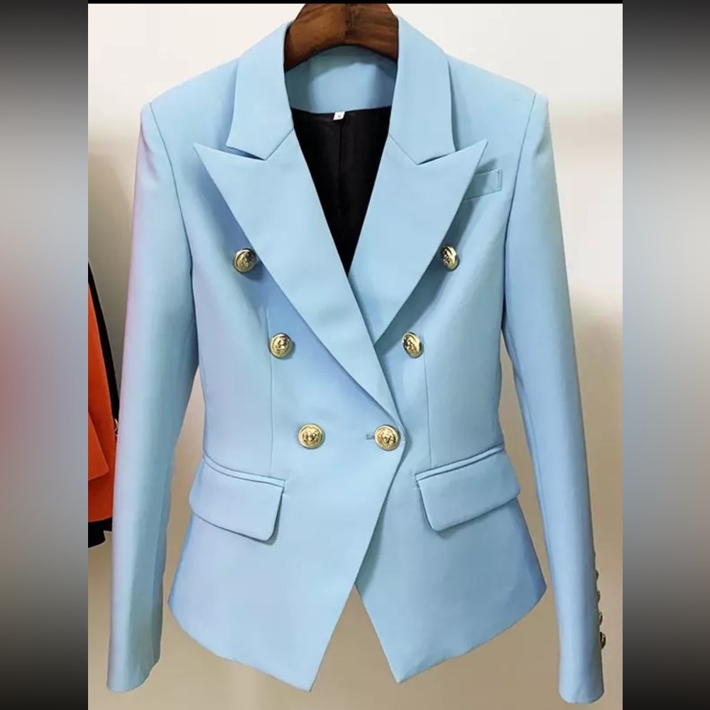 Light Blue Gold Buckle Blazer